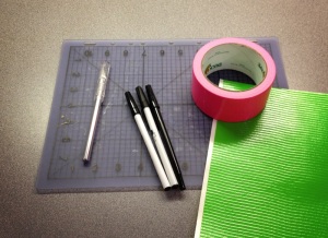All the supplies needed to make a duct tape flower pen